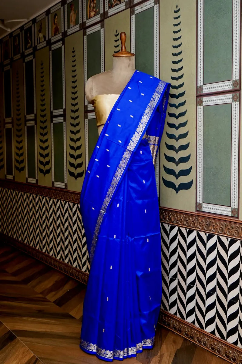 PURE BANARASI ROYAL BLUE SINGLE KATAN SILK SAREE