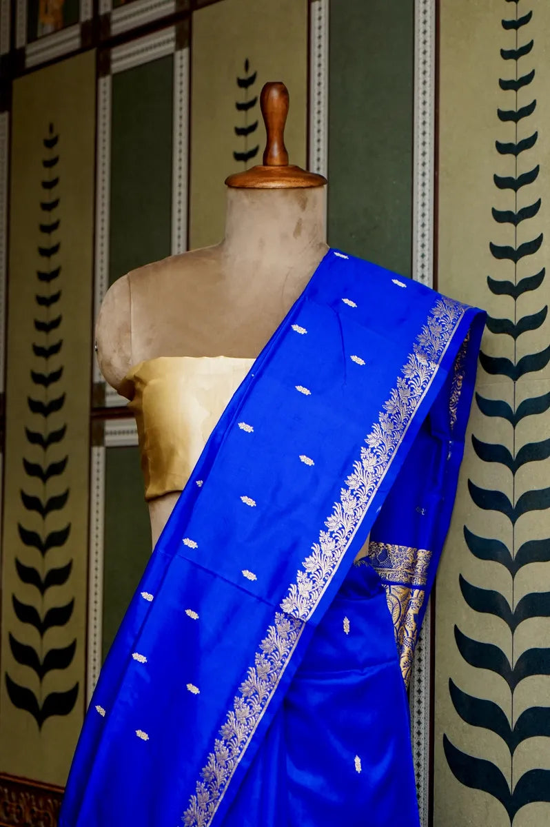 PURE BANARASI ROYAL BLUE SINGLE KATAN SILK SAREE