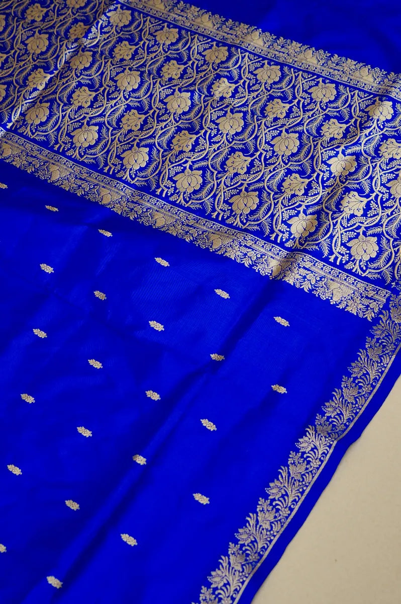 PURE BANARASI ROYAL BLUE SINGLE KATAN SILK SAREE