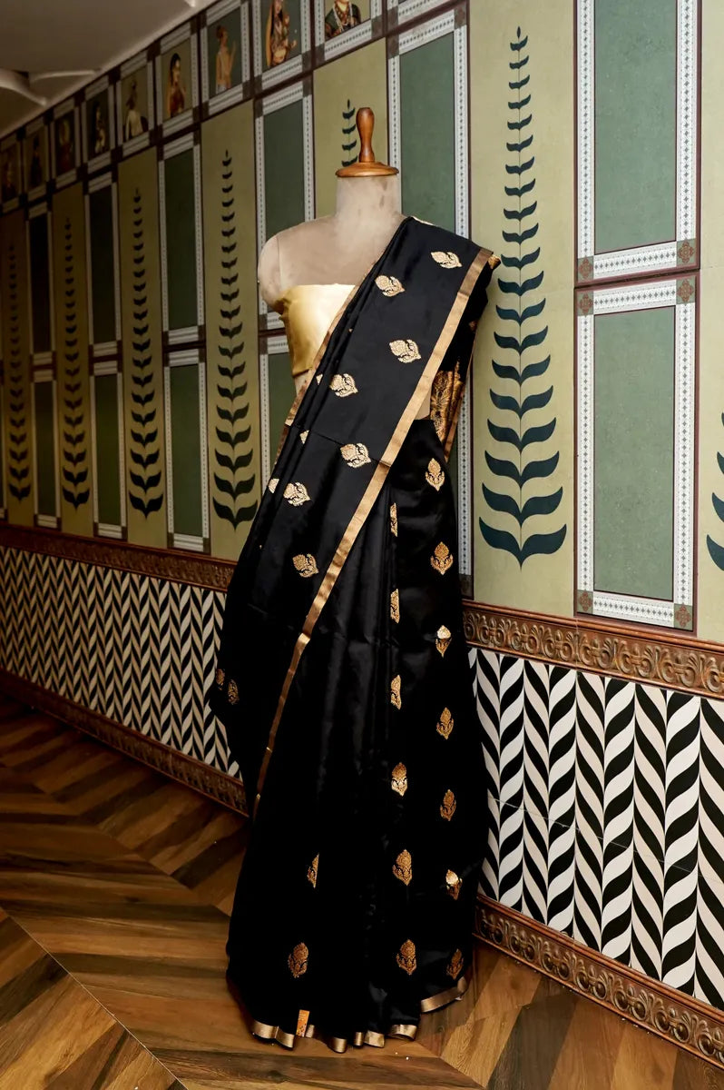 PURE BANARASI BLACK SINGLE KATAN SILK SAREE