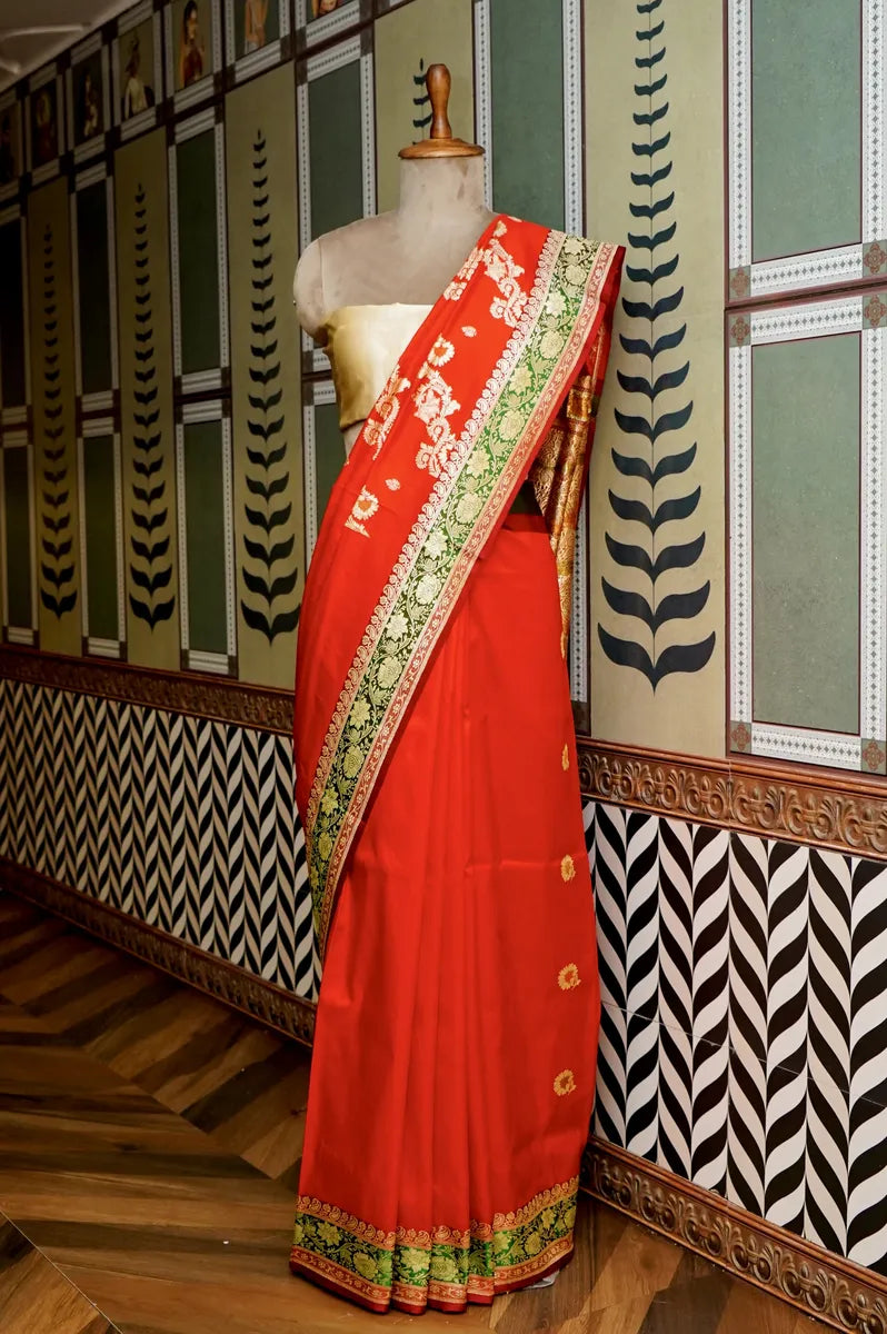 PURE BANARASI RED SINGLE KATAN SILK SAREE