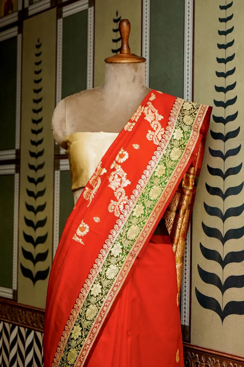 PURE BANARASI RED SINGLE KATAN SILK SAREE
