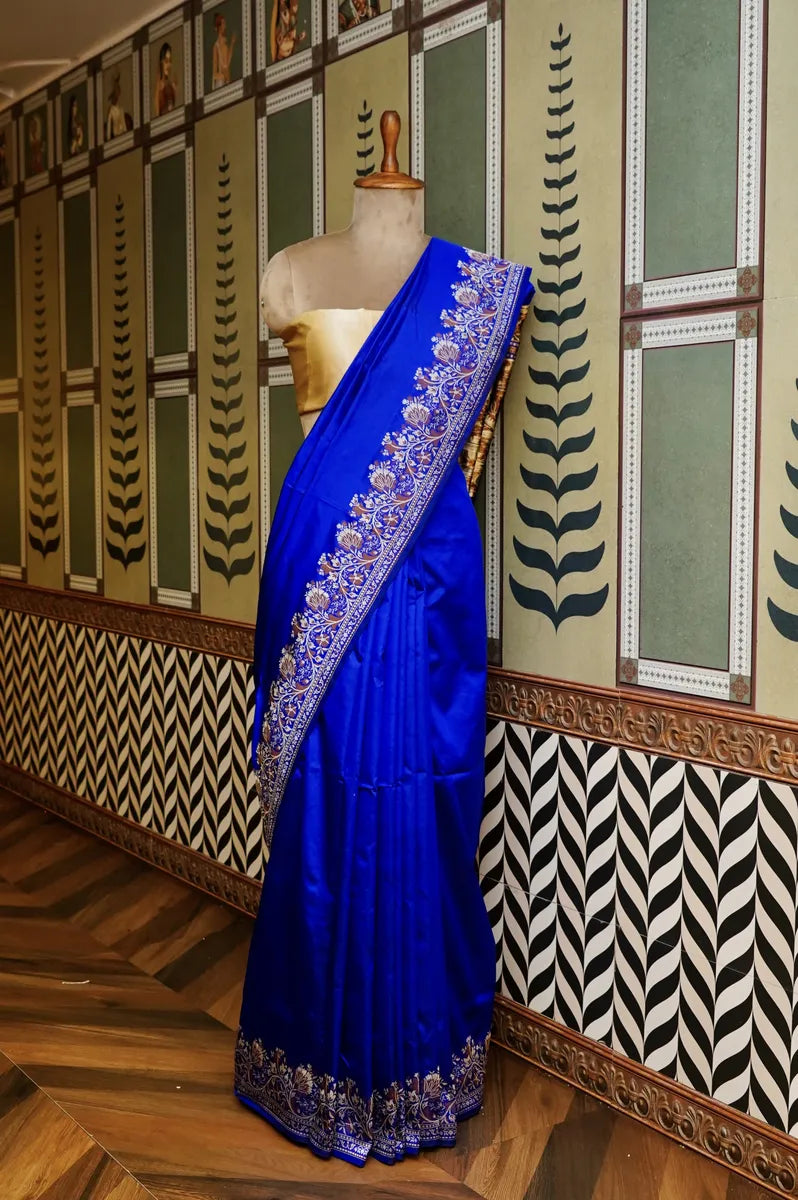 PURE BANARASI ROYAL BLUE SINGLE KATAN SILK SAREE