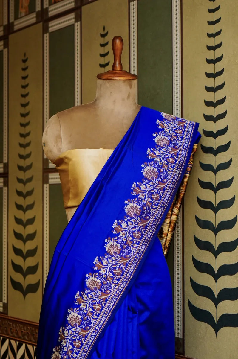 PURE BANARASI ROYAL BLUE SINGLE KATAN SILK SAREE