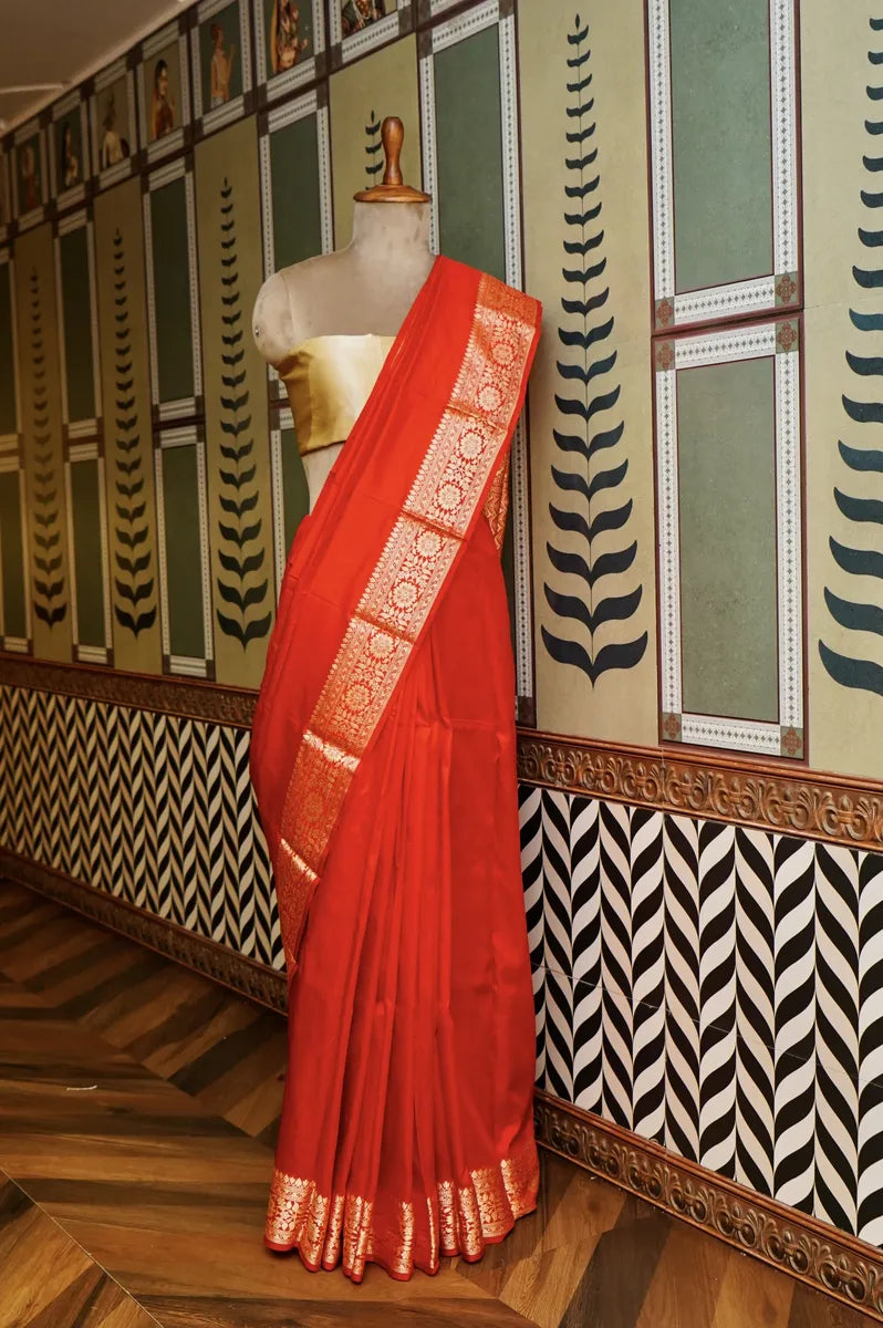 PURE BANARASI RED SINGLE KATAN SILK SAREE