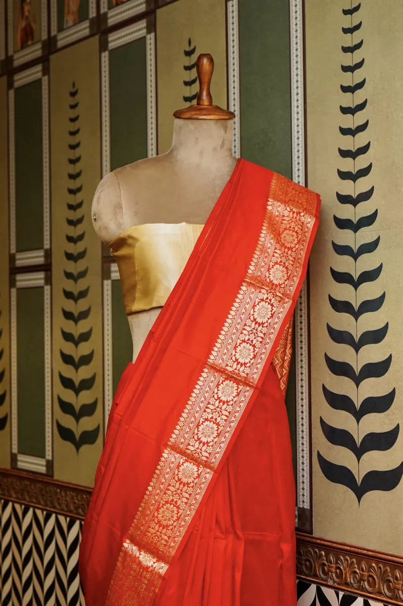 PURE BANARASI RED SINGLE KATAN SILK SAREE