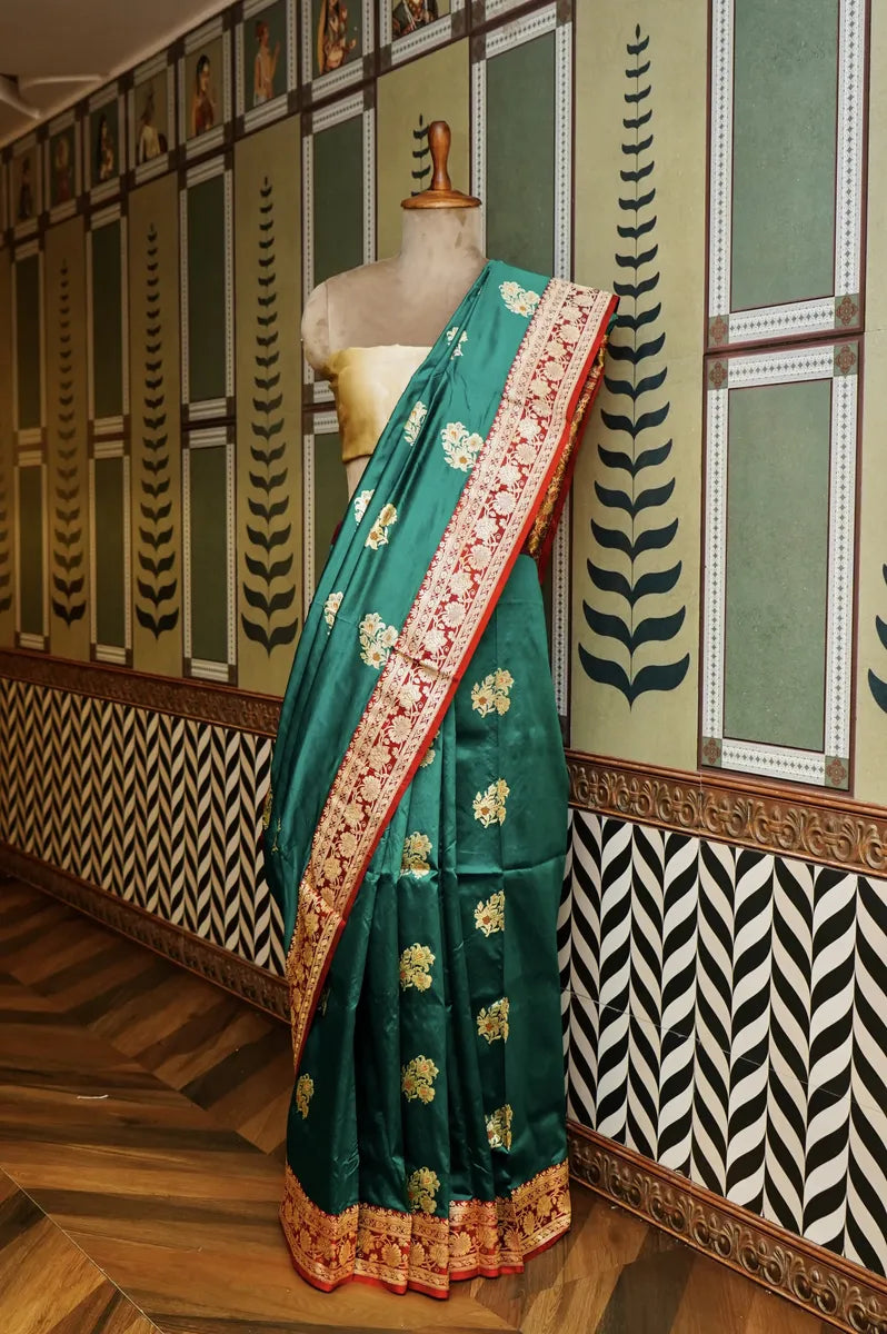 PURE BANARASI RAMA GREEN KATAN SILK SAREE