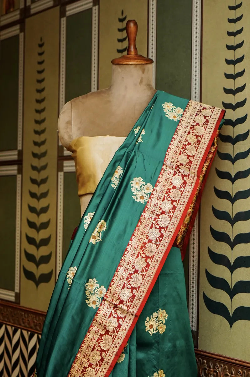 PURE BANARASI RAMA GREEN KATAN SILK SAREE