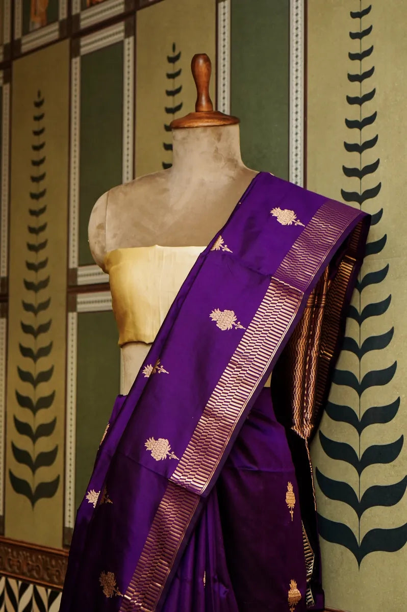 PURE BANARASI MAGENTA SINGLE KATAN SILK SAREE