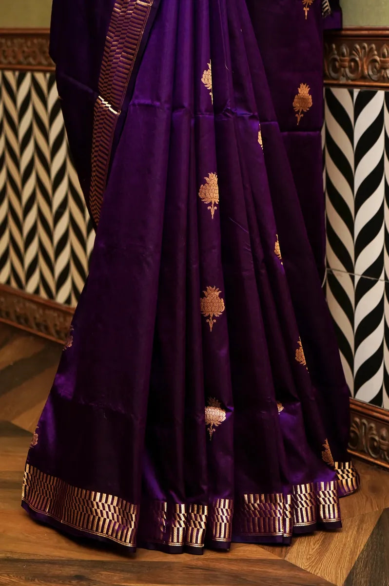 PURE BANARASI MAGENTA SINGLE KATAN SILK SAREE