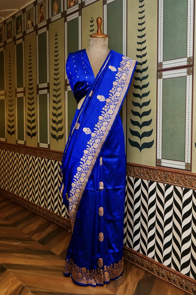 PURE BANARASI ROYAL BLUE SINGLE KATAN SILK SAREE