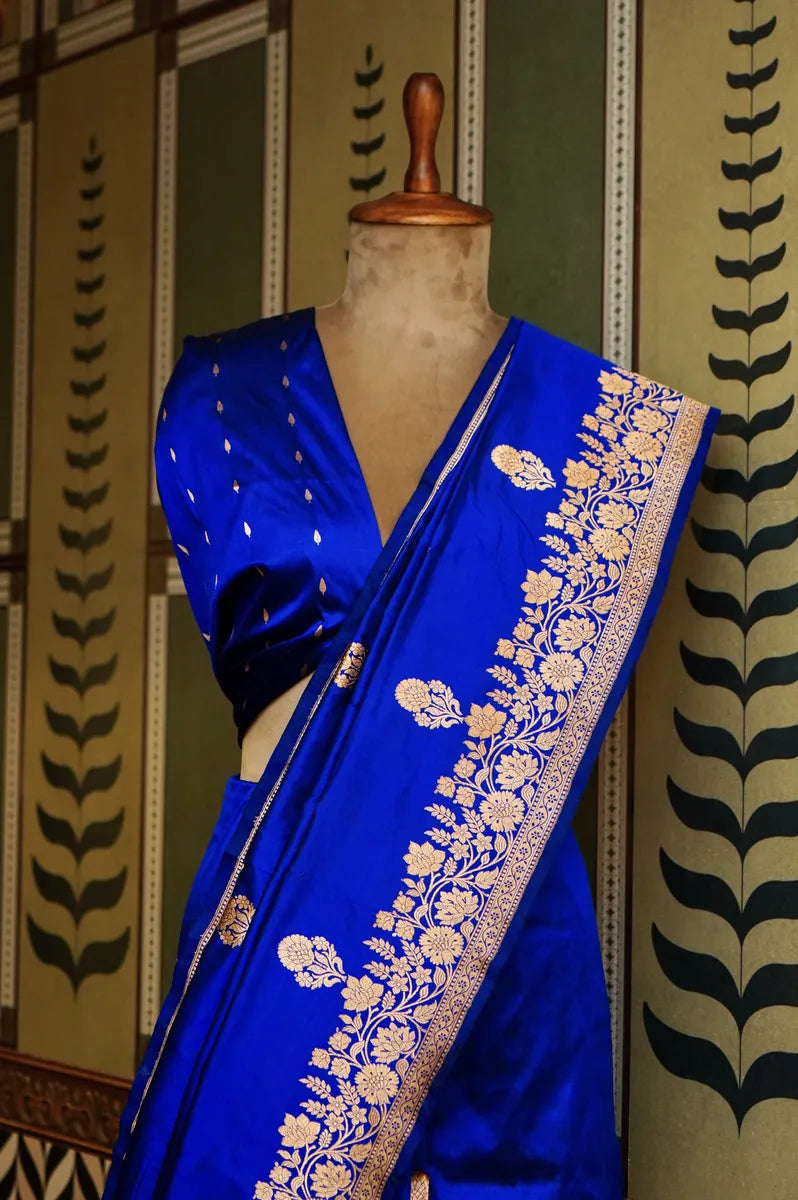 PURE BANARASI ROYAL BLUE SINGLE KATAN SILK SAREE
