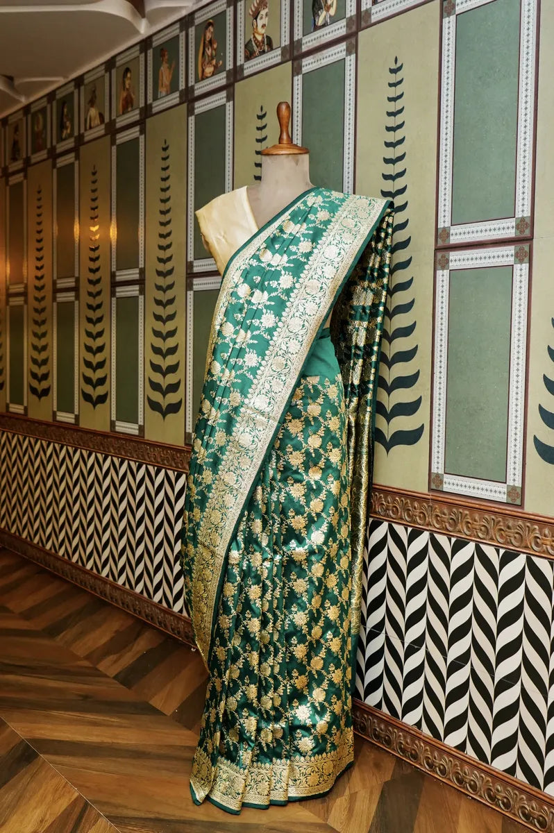 PURE BANARASI SEA GREEN COLOR DOUBLE KATAN SILK SAREE