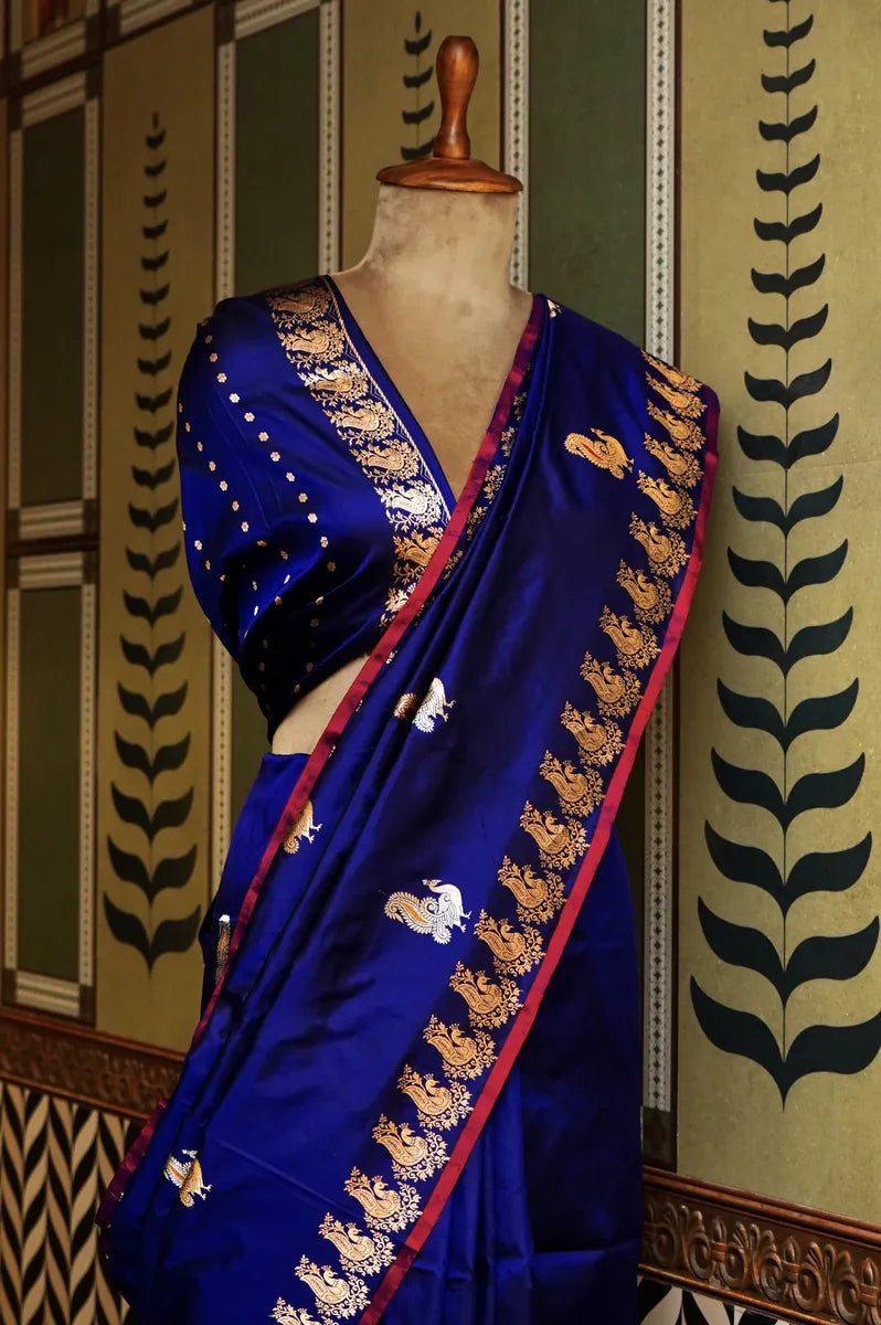 PURE BANARASI NAVY BLUE SINGLE KATAN SILK SAREE