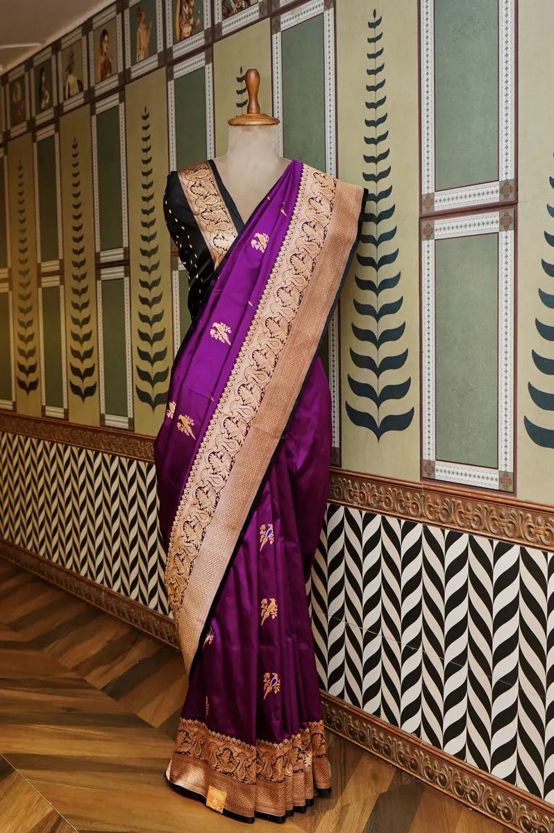 PURE BANARASI MAGENTA SINGLE KATAN SILK SAREE