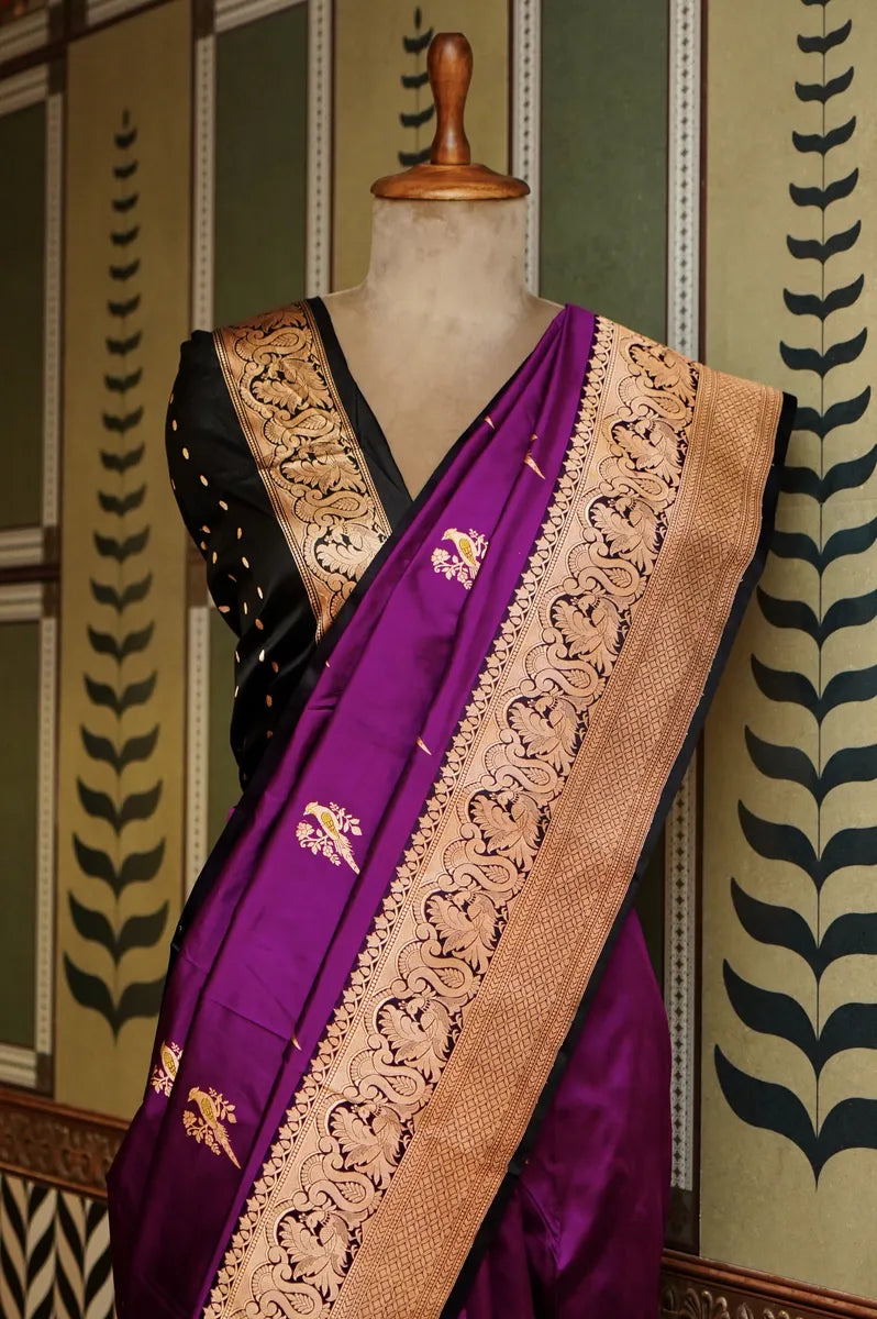PURE BANARASI MAGENTA SINGLE KATAN SILK SAREE