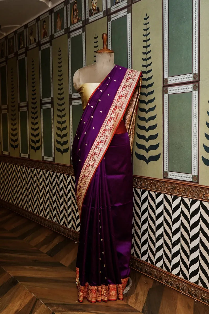 PURE BANARASI MAGENTA SINGLE KATAN SILK SAREE