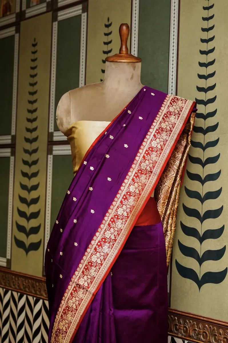 PURE BANARASI MAGENTA SINGLE KATAN SILK SAREE