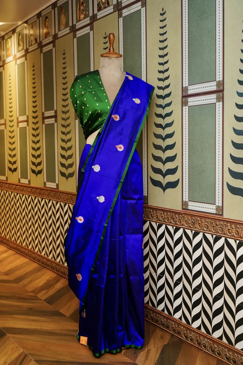 PURE BANARASI ROYAL BLUE SINGLE KATAN SILK SAREE