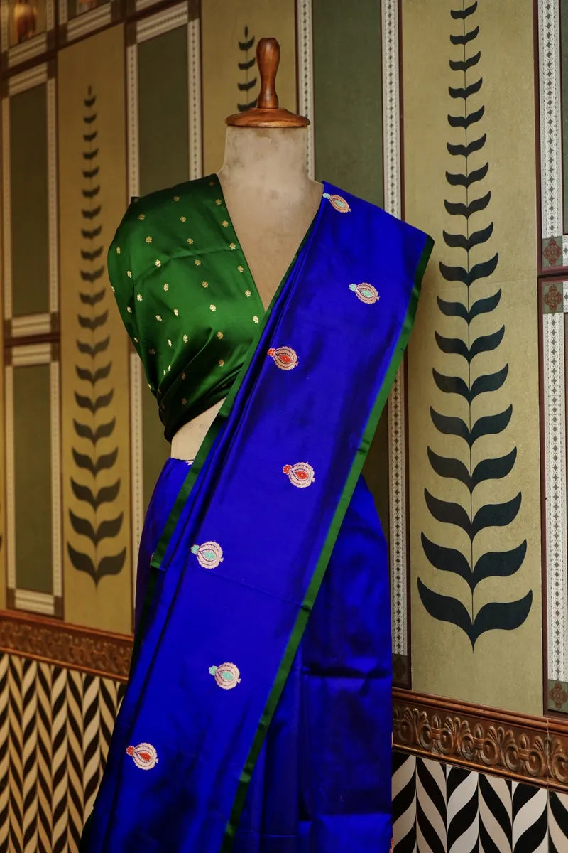 PURE BANARASI ROYAL BLUE SINGLE KATAN SILK SAREE