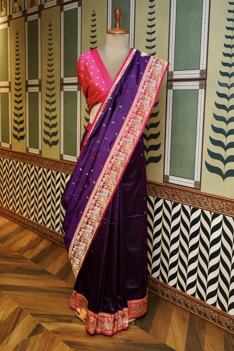PURE BANARASI MAGENTA SINGLE KATAN SILK SAREE