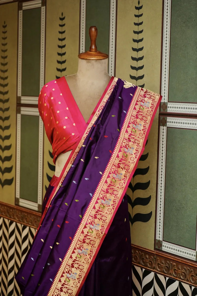 PURE BANARASI MAGENTA SINGLE KATAN SILK SAREE