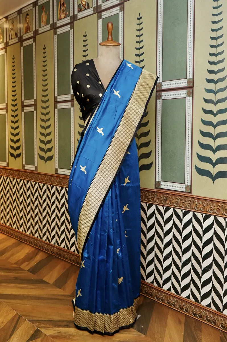 PURE BANARASI FIROZI SINGLE KATAN SILK SAREE