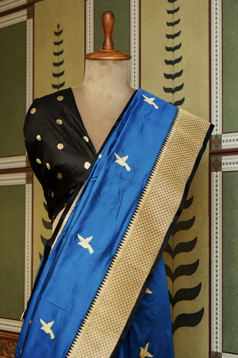 PURE BANARASI FIROZI SINGLE KATAN SILK SAREE