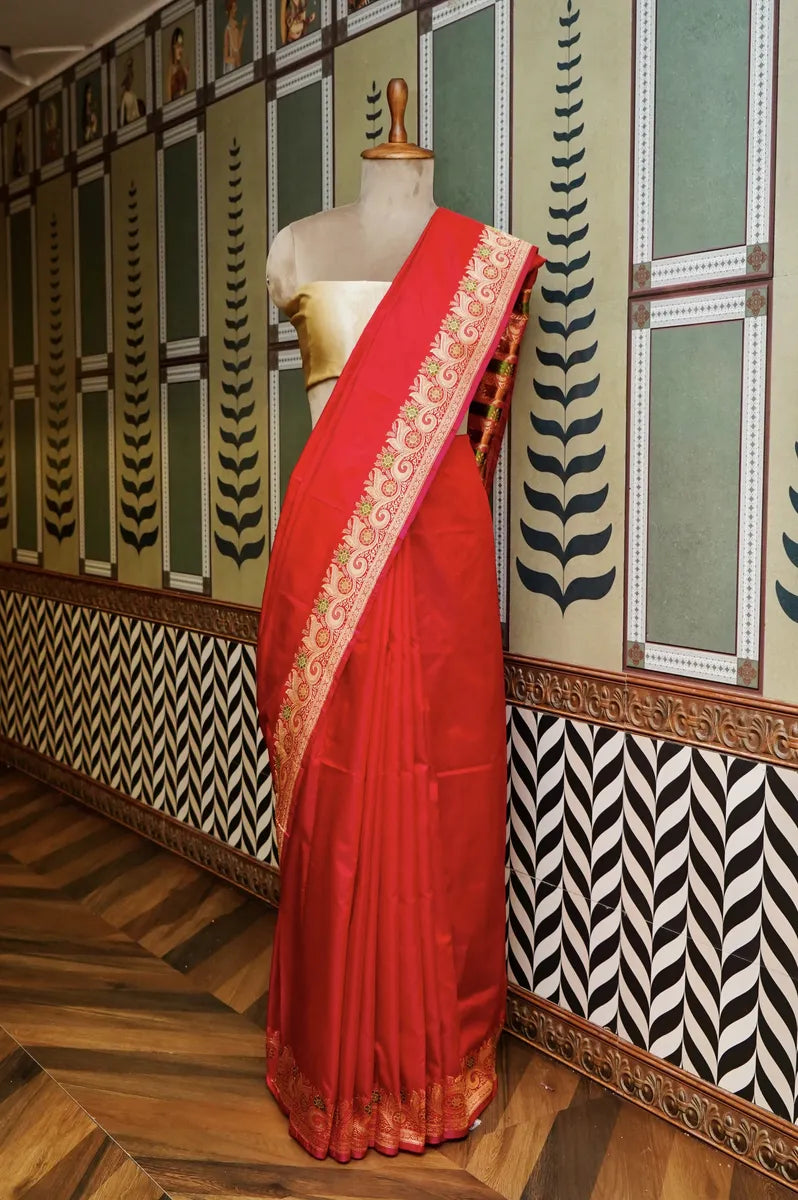 PURE BANARASI RED SINGLE KATAN SILK SAREE