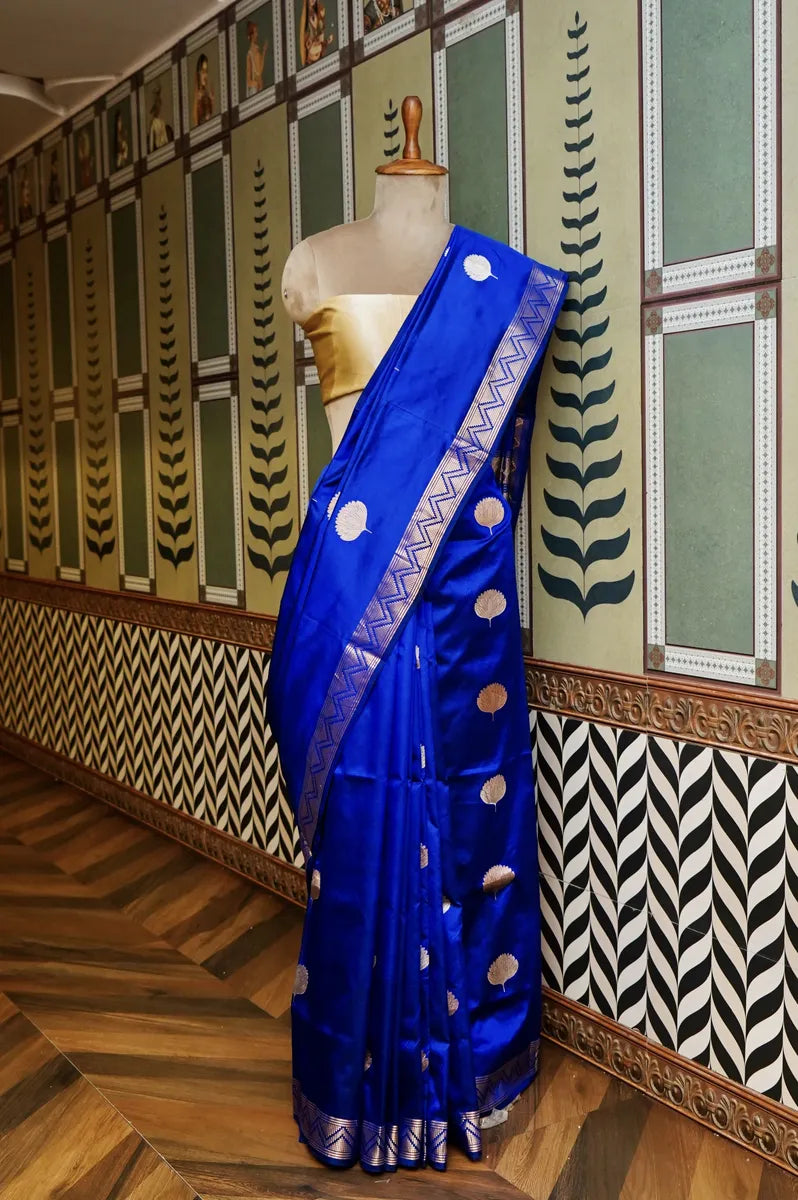 PURE BANARASI ROYAL BLUE SINGLE KATAN SILK SAREE