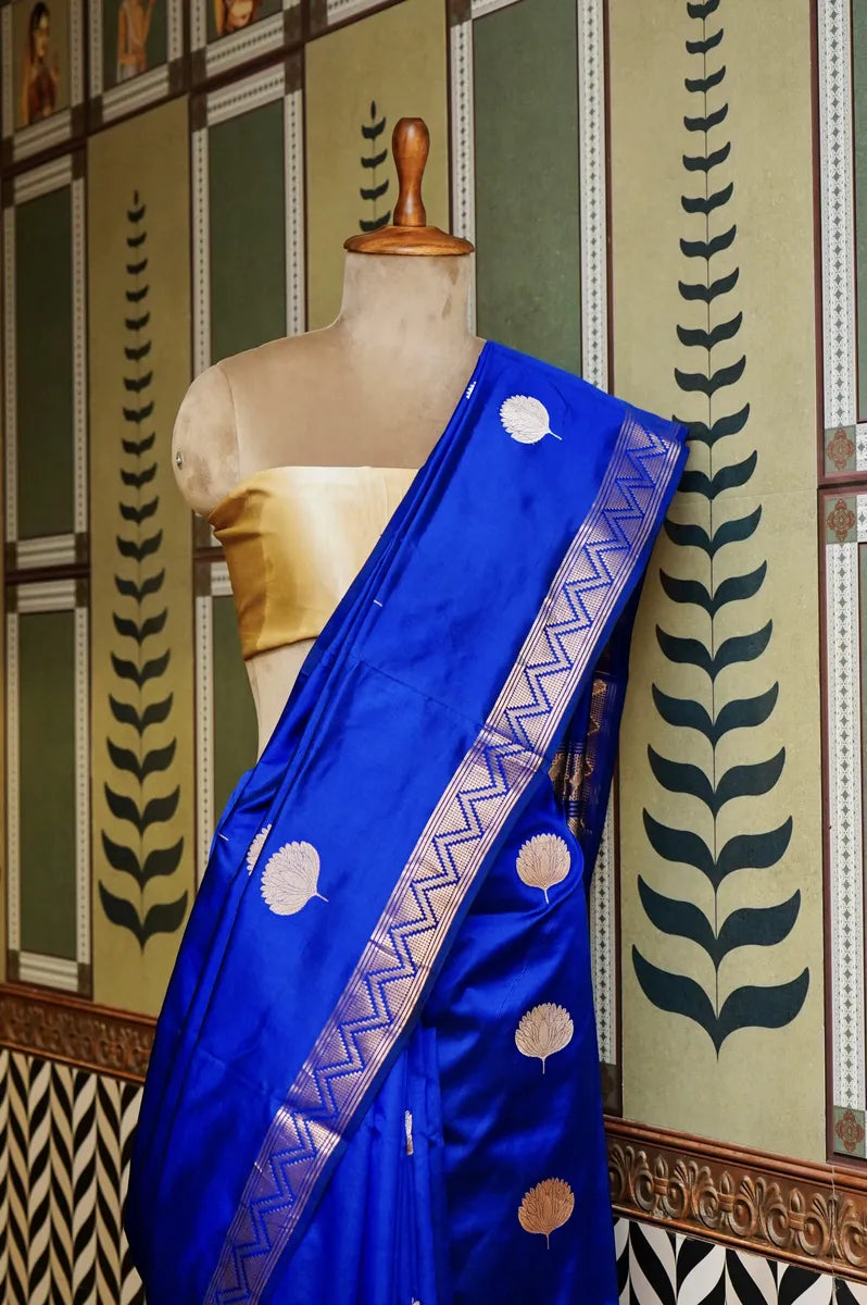 PURE BANARASI ROYAL BLUE SINGLE KATAN SILK SAREE