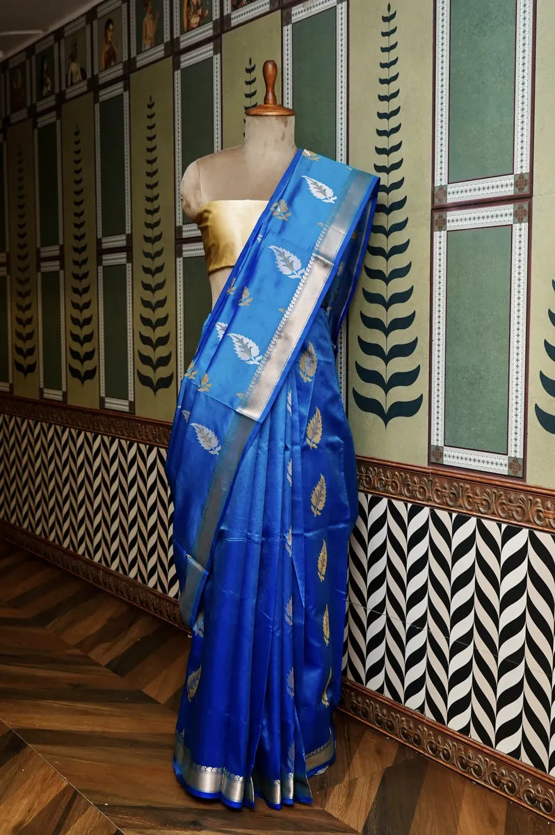 PURE BANARASI FIROZI SINGLE KATAN SILK SAREE