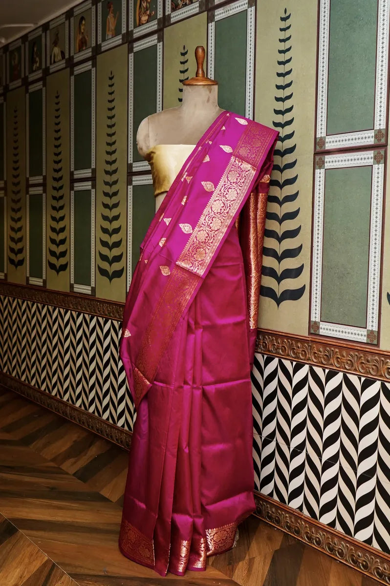 PURE BANARASI MAGENTA SINGLE KATAN SILK SAREE