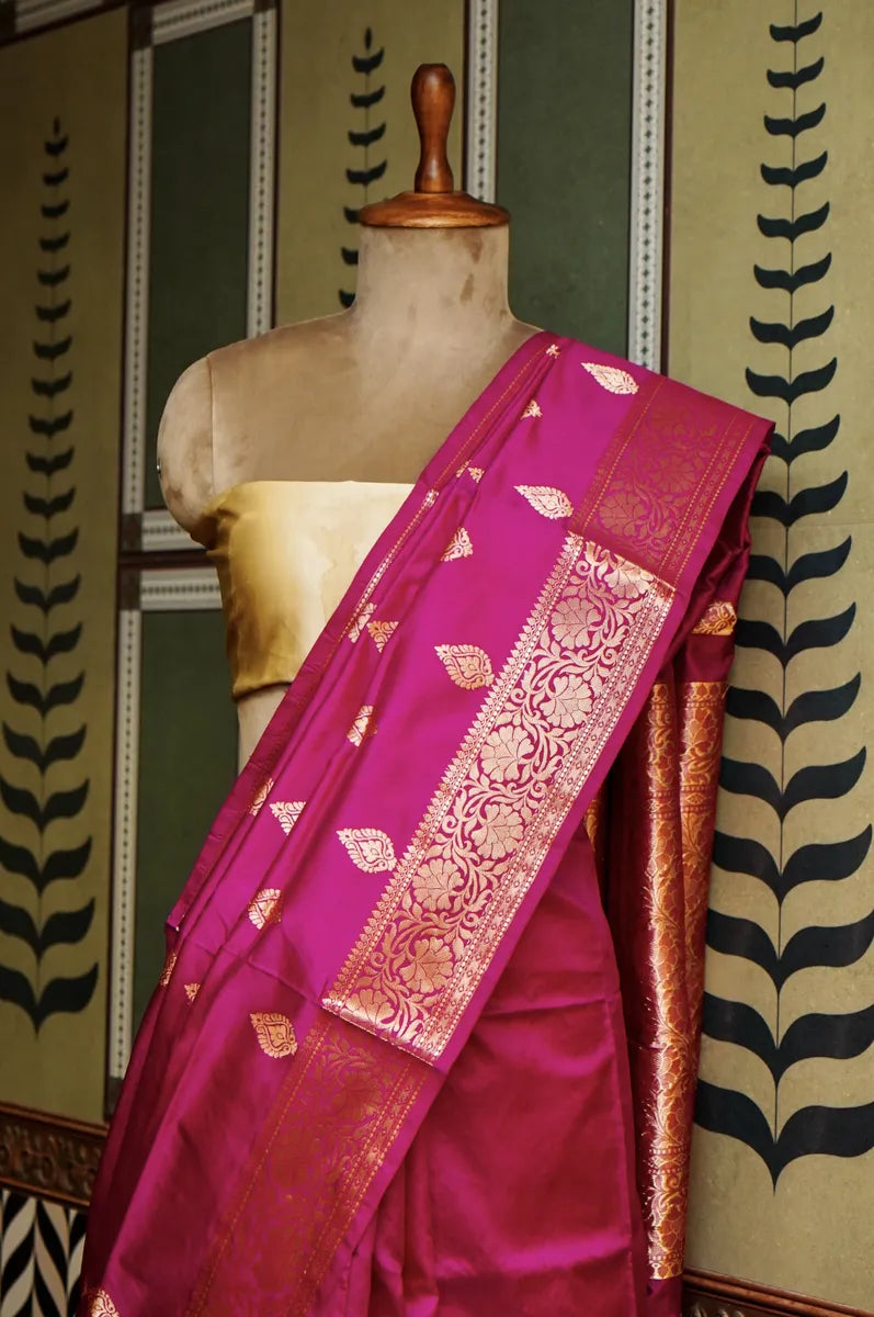 PURE BANARASI MAGENTA SINGLE KATAN SILK SAREE