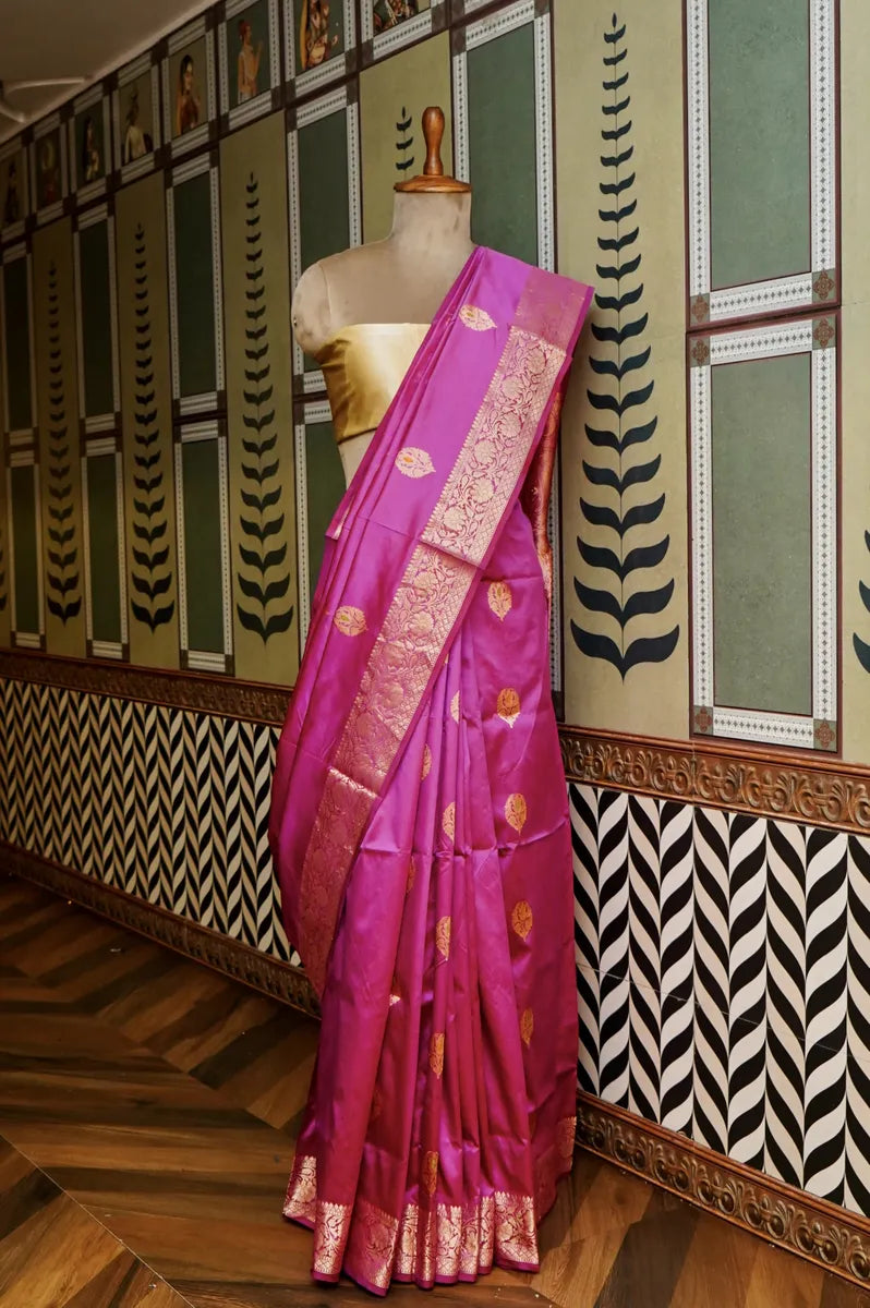 PURE BANARASI ONION PINK SINGLE KATAN SILK SAREE