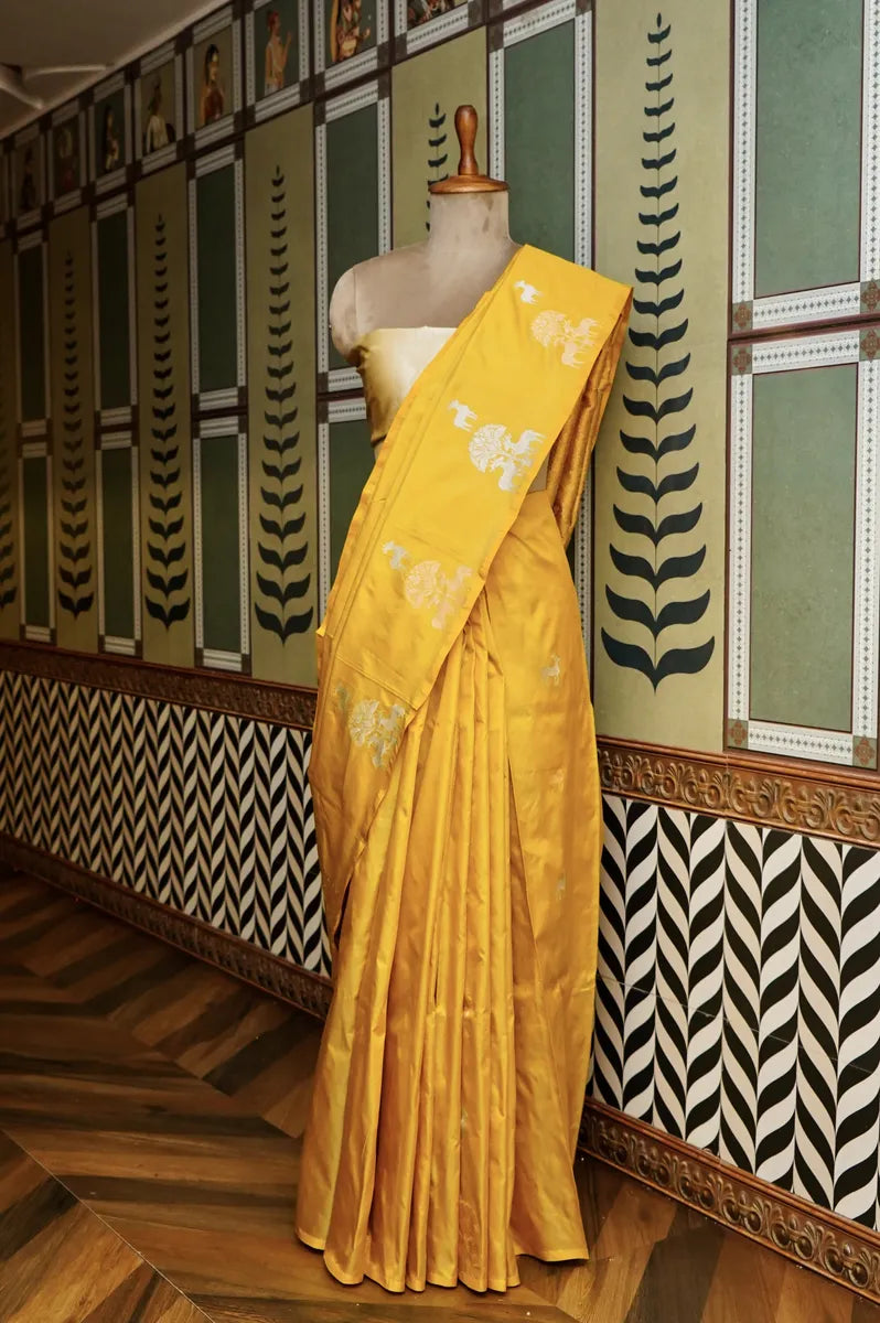 PURE BANARASI MUSTARD GOLD SINGLE KATAN SILK SAREE