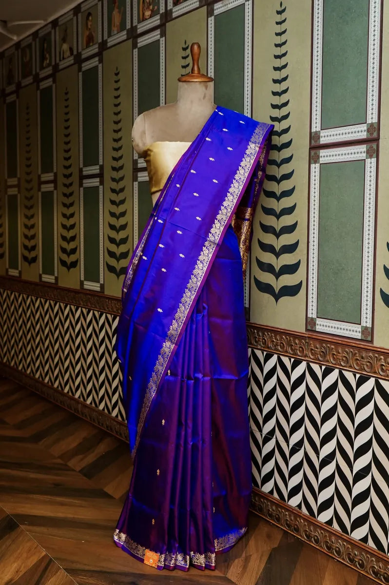 PURE BANARASI BLUE SINGLE KATAN SILK SAREE
