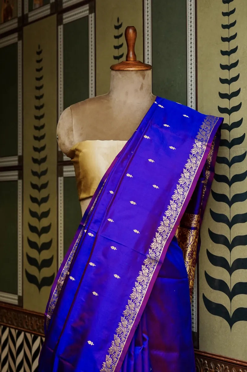 PURE BANARASI BLUE SINGLE KATAN SILK SAREE