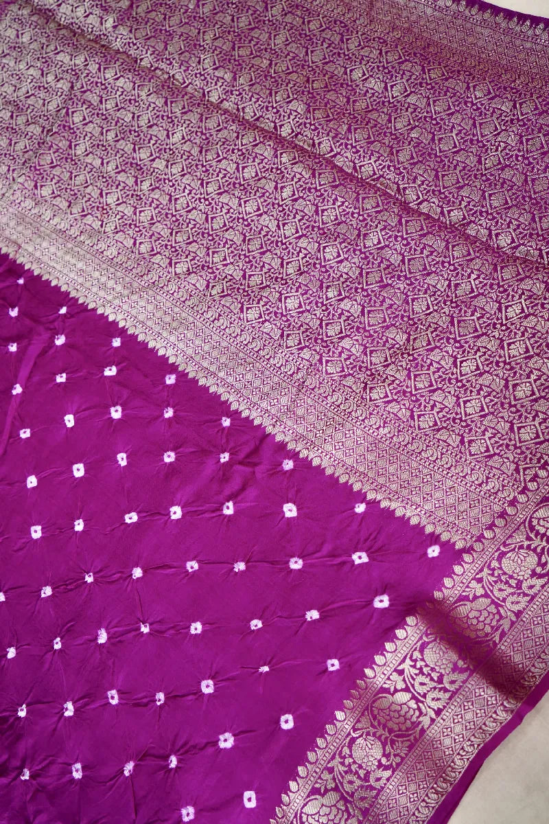 MAGENTA COLOR GAJJI SILK BANDHANI SAREE