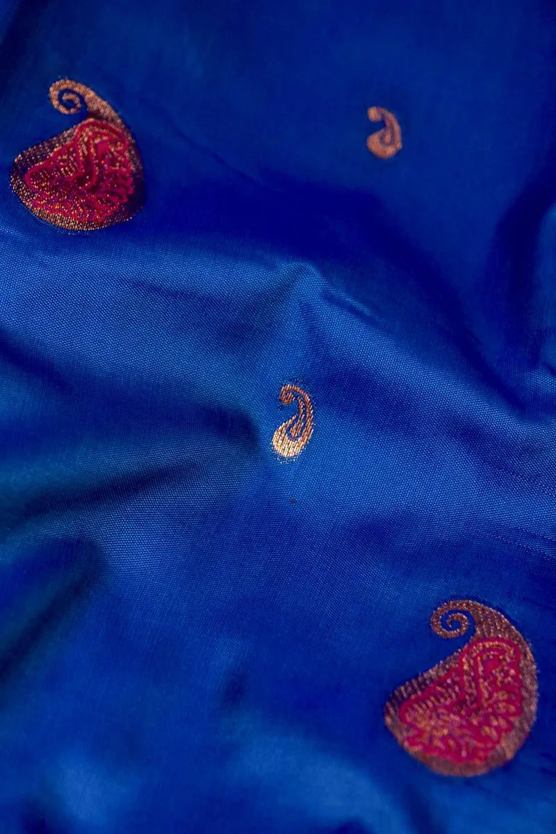 PEACOCK BLUE SILK SAREE WITH PINK BORDER