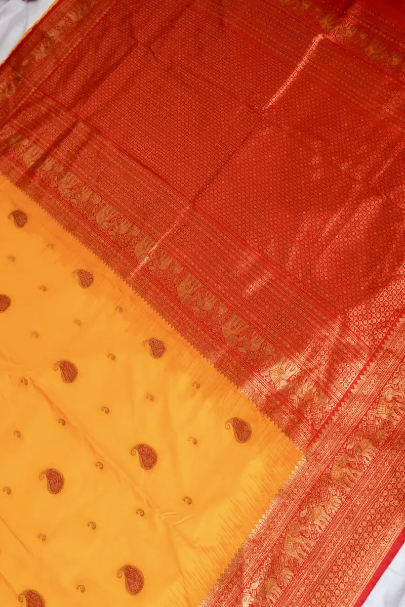 YELLOW SILK SAREE WITH RED BORDER