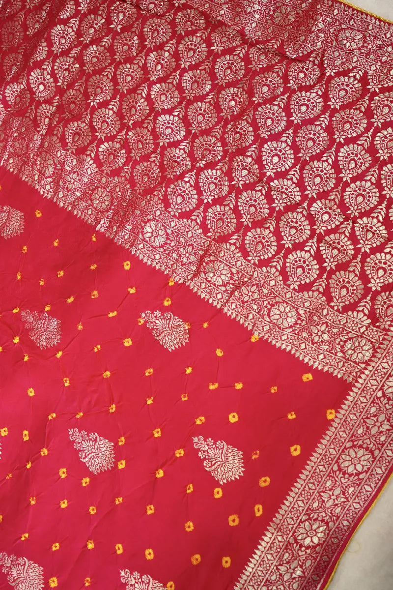 RED COLOR GAJJI SILK BANDHANI SAREE