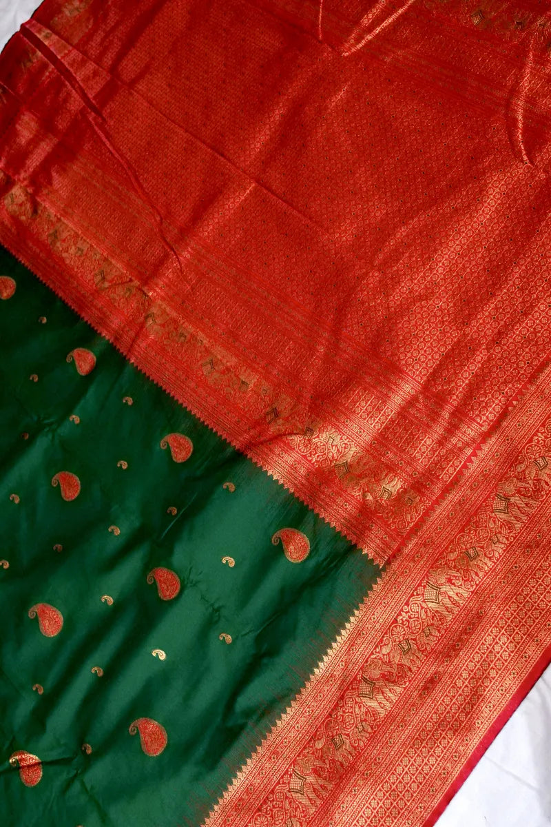 GREEN SILK SAREE WITH RED BORDER