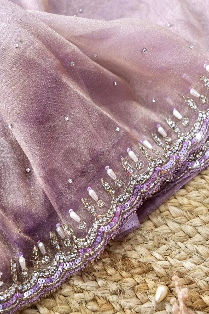 LAVENDER COLOR TISSUE SILK SAREE