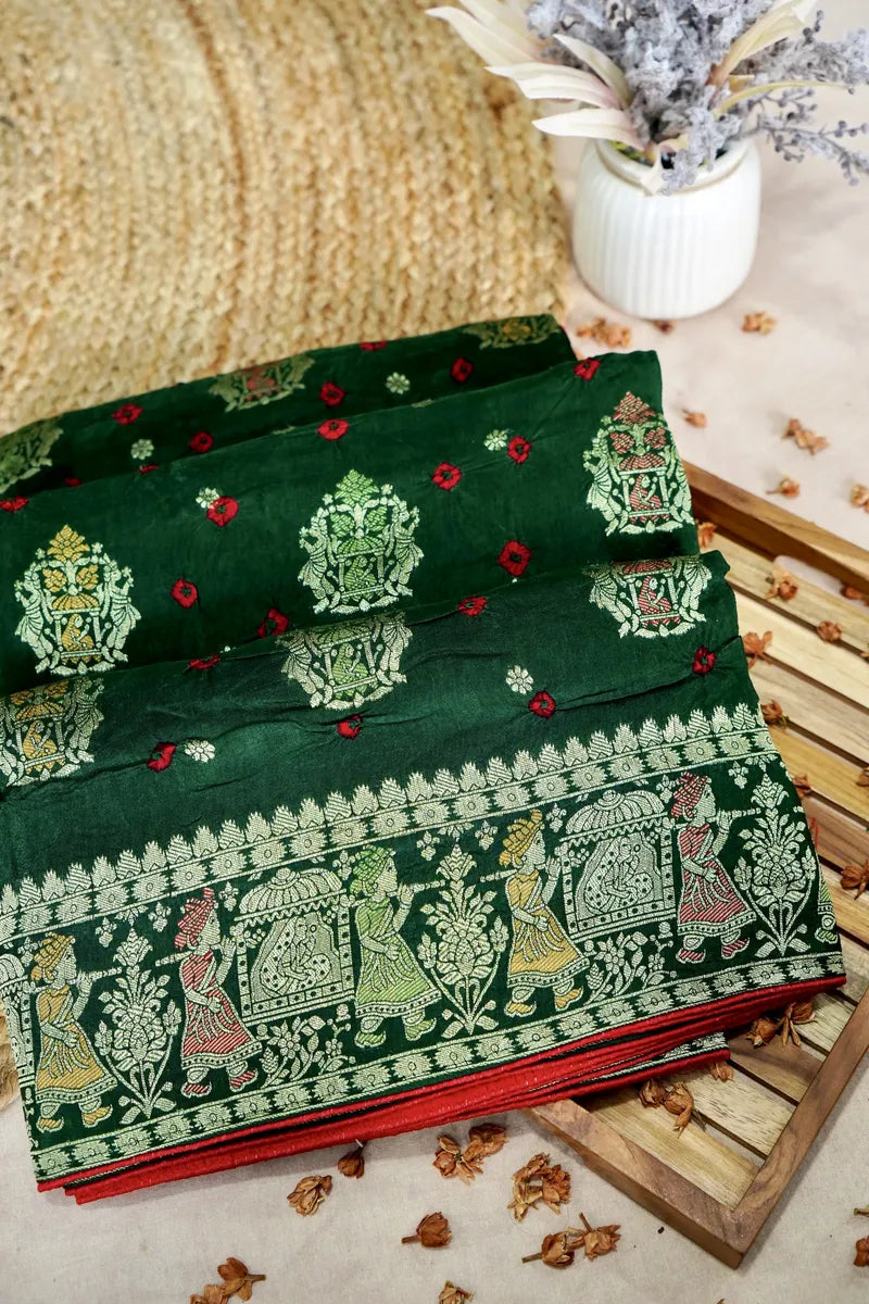 TEAL BLUE COLOR GAJJI SILK BANDHANI SAREE