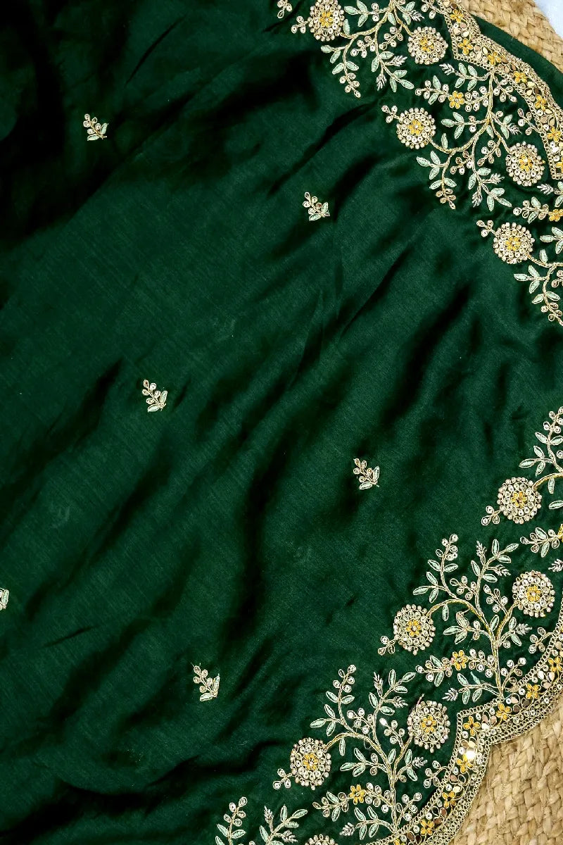 DARK GREEN COLOR RAW SILK SAREE