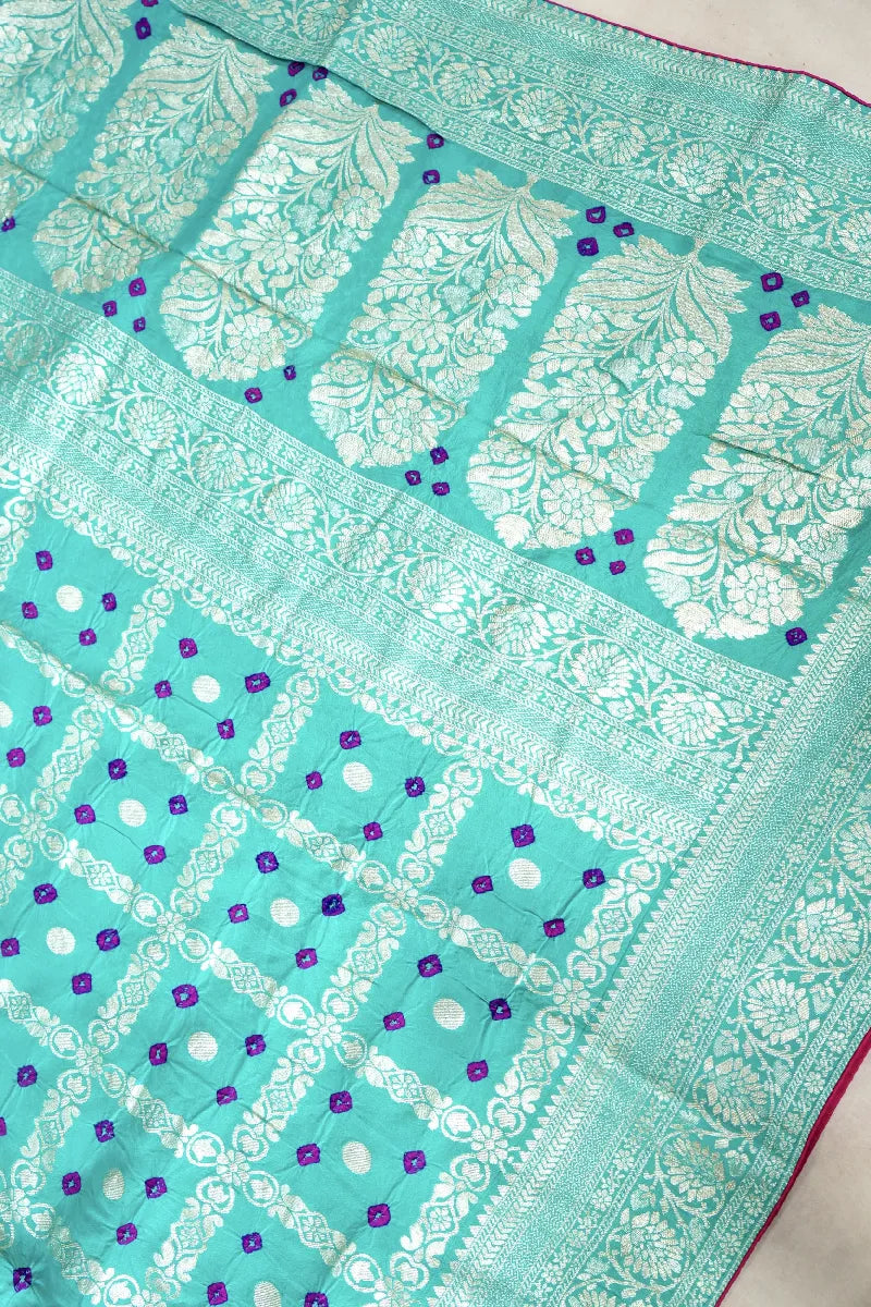 SEA GREEN COLOR GAJJI SILK BANDHANI SAREE