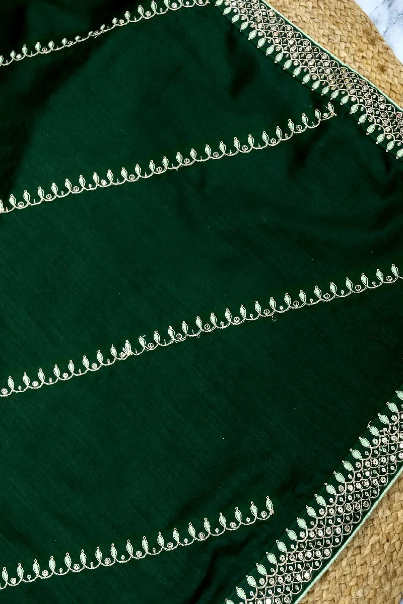DARK GREEN COLOR RAW SILK SAREE