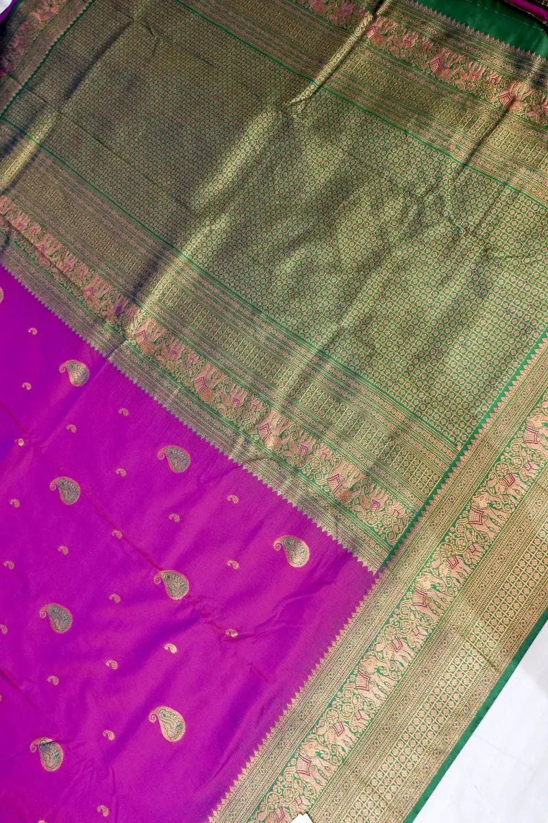 PURPLE BANARASI SILK SAREE WITH GREEN BORDER