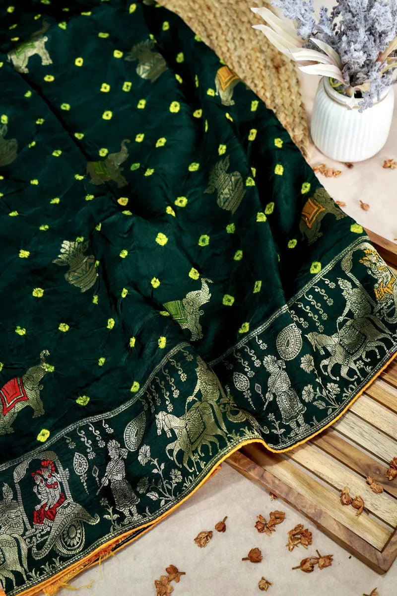 TEAL BLUE COLOR GAJJI SILK BANDHANI SAREE